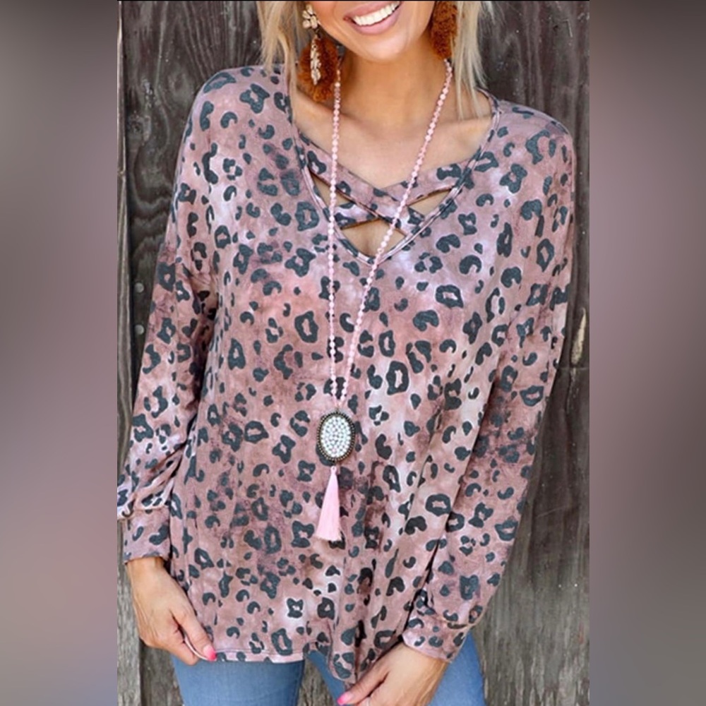 Leopard Crisscross Long Sleeve Top - Picture 2 of 4